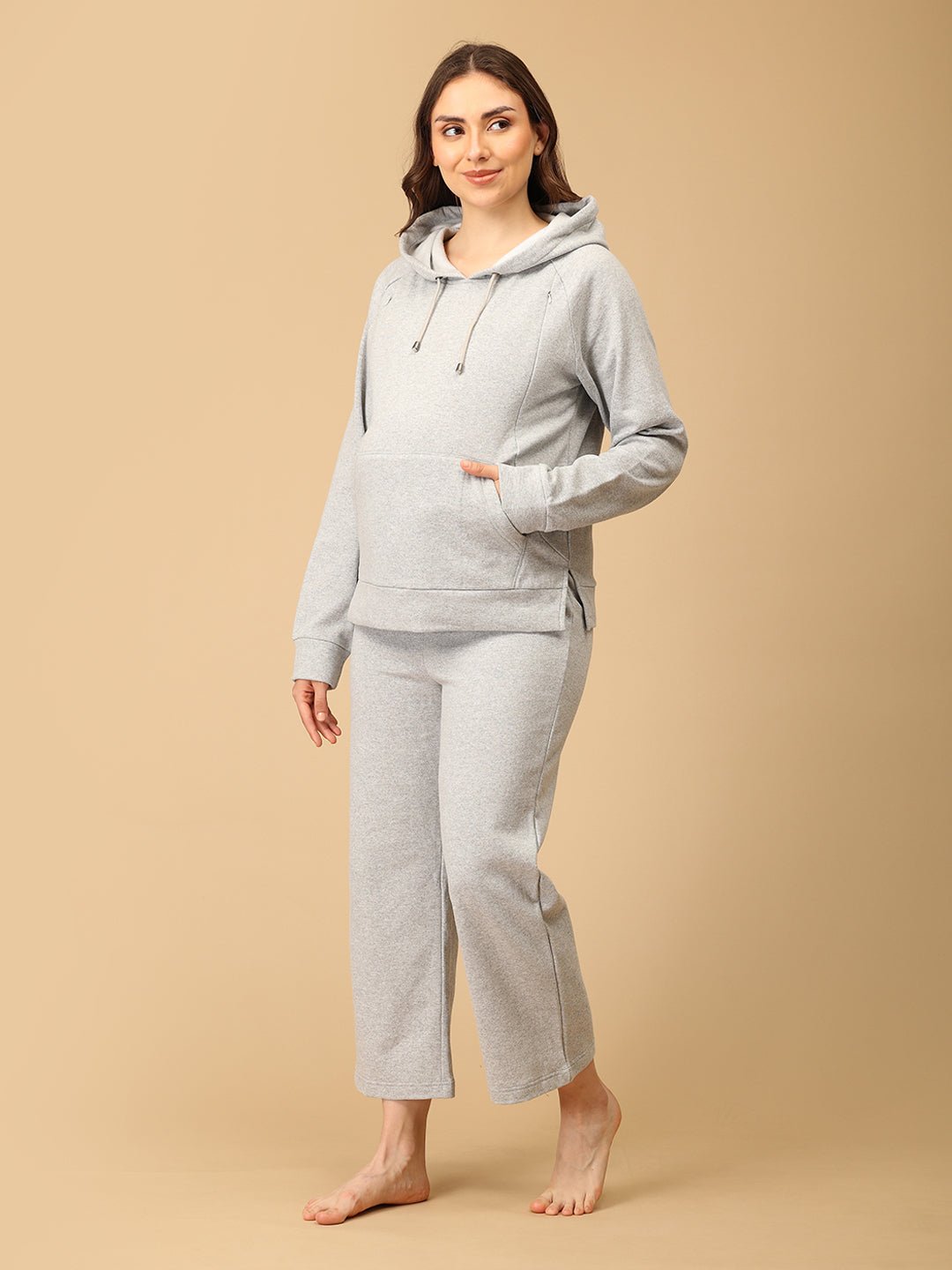  WFH Grey Maternity and Nursing Hoodie Pajama Set Grey