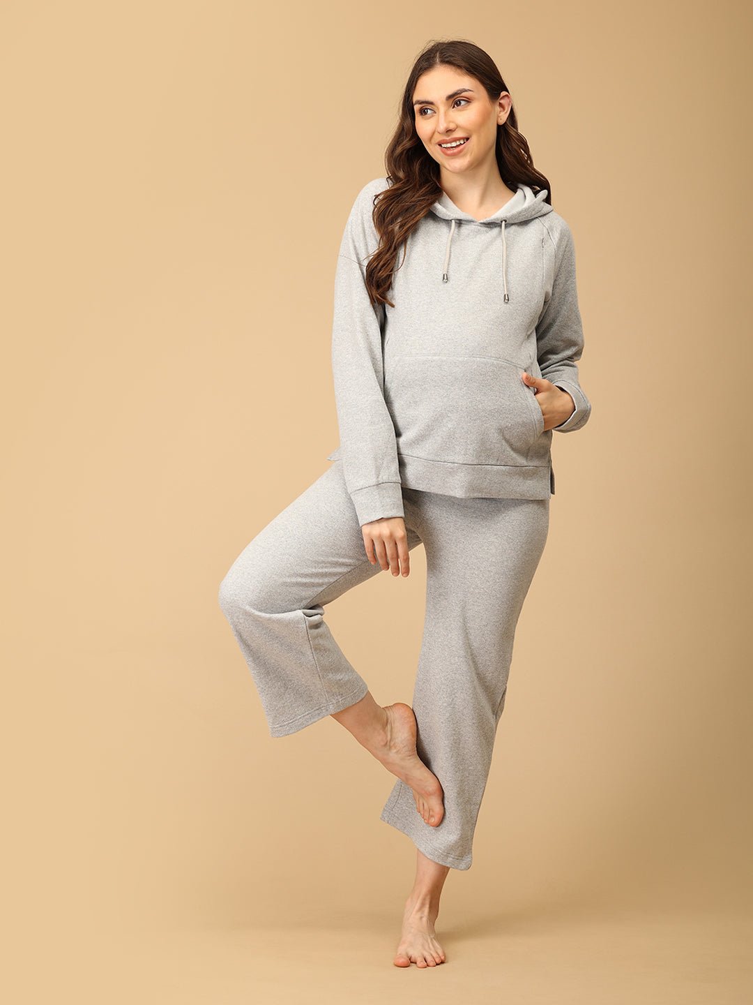  WFH Grey Maternity and Nursing Hoodie Pajama Set Grey