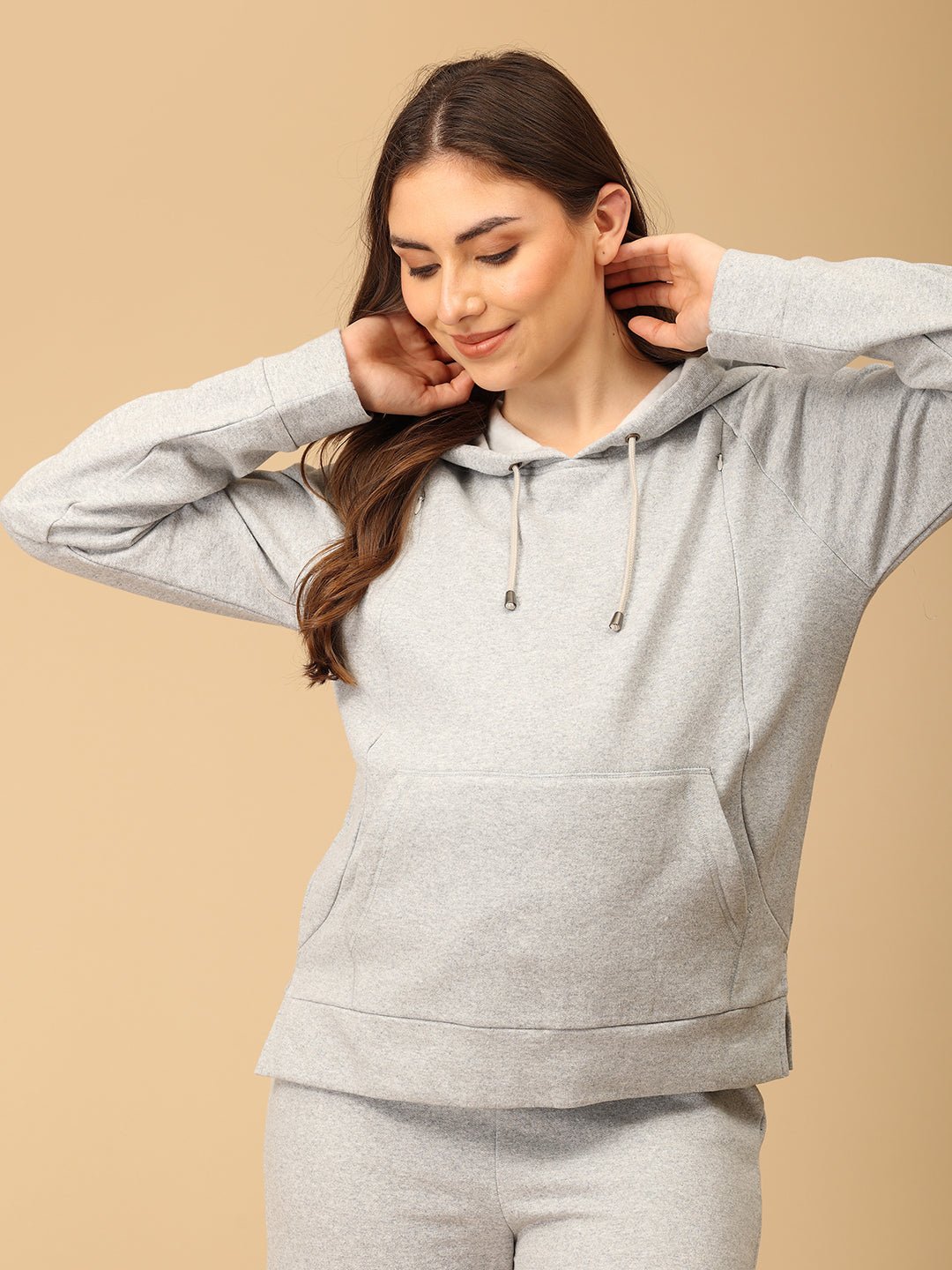  WFH Grey Maternity and Nursing Hoodie Pajama Set Grey
