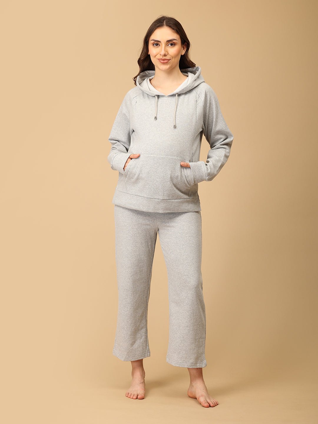  WFH Grey Maternity and Nursing Hoodie Pajama Set Grey