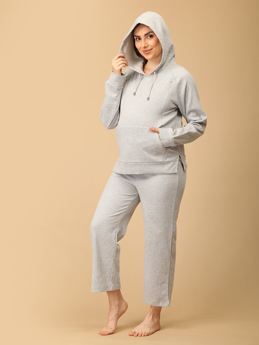 WFH Grey Maternity and Nursing Hoodie Pajama Set Grey