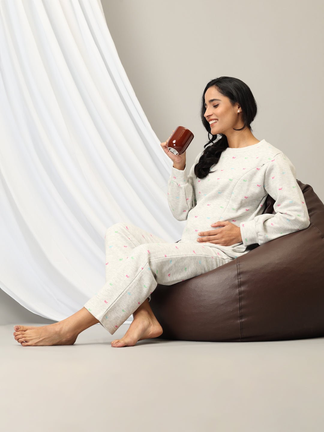  Whale Song Maternity and Nursing Pajama Loungewear Set Grey