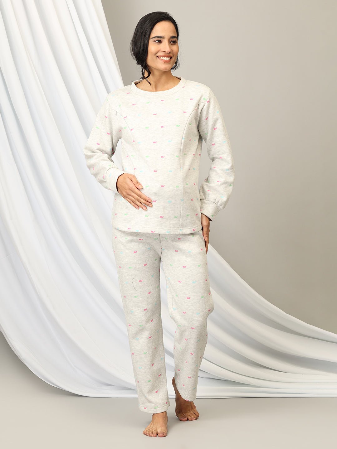  Whale Song Maternity and Nursing Pajama Loungewear Set Grey