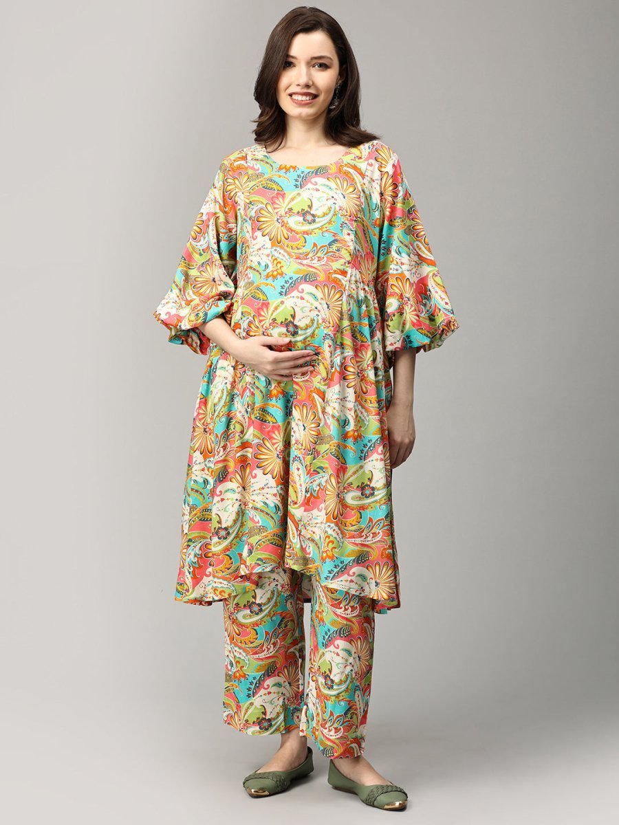  Whimsical Paisley Maternity and Nursing Co Ord Set Multi