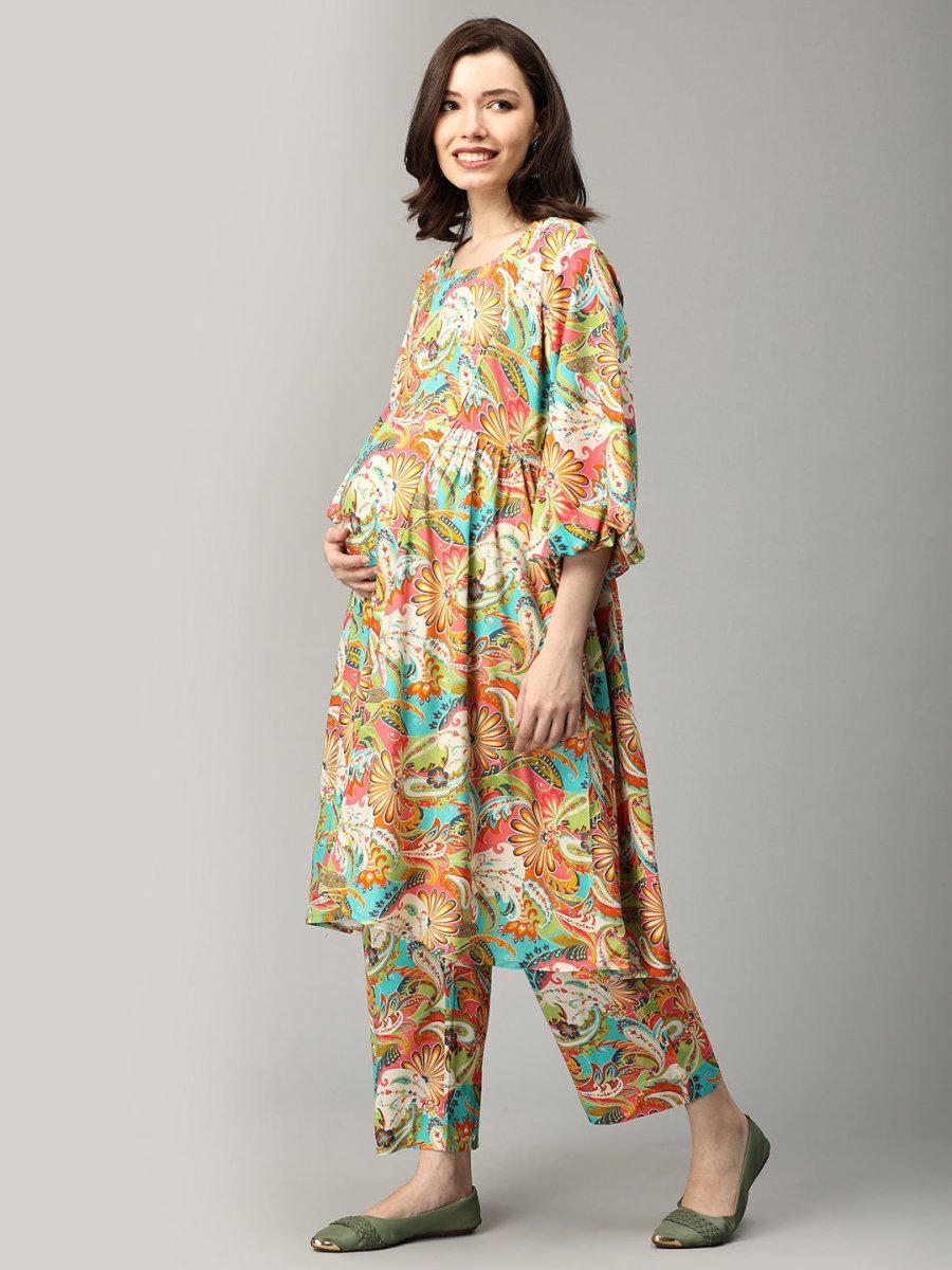  Whimsical Paisley Maternity and Nursing Co ord Set Multi