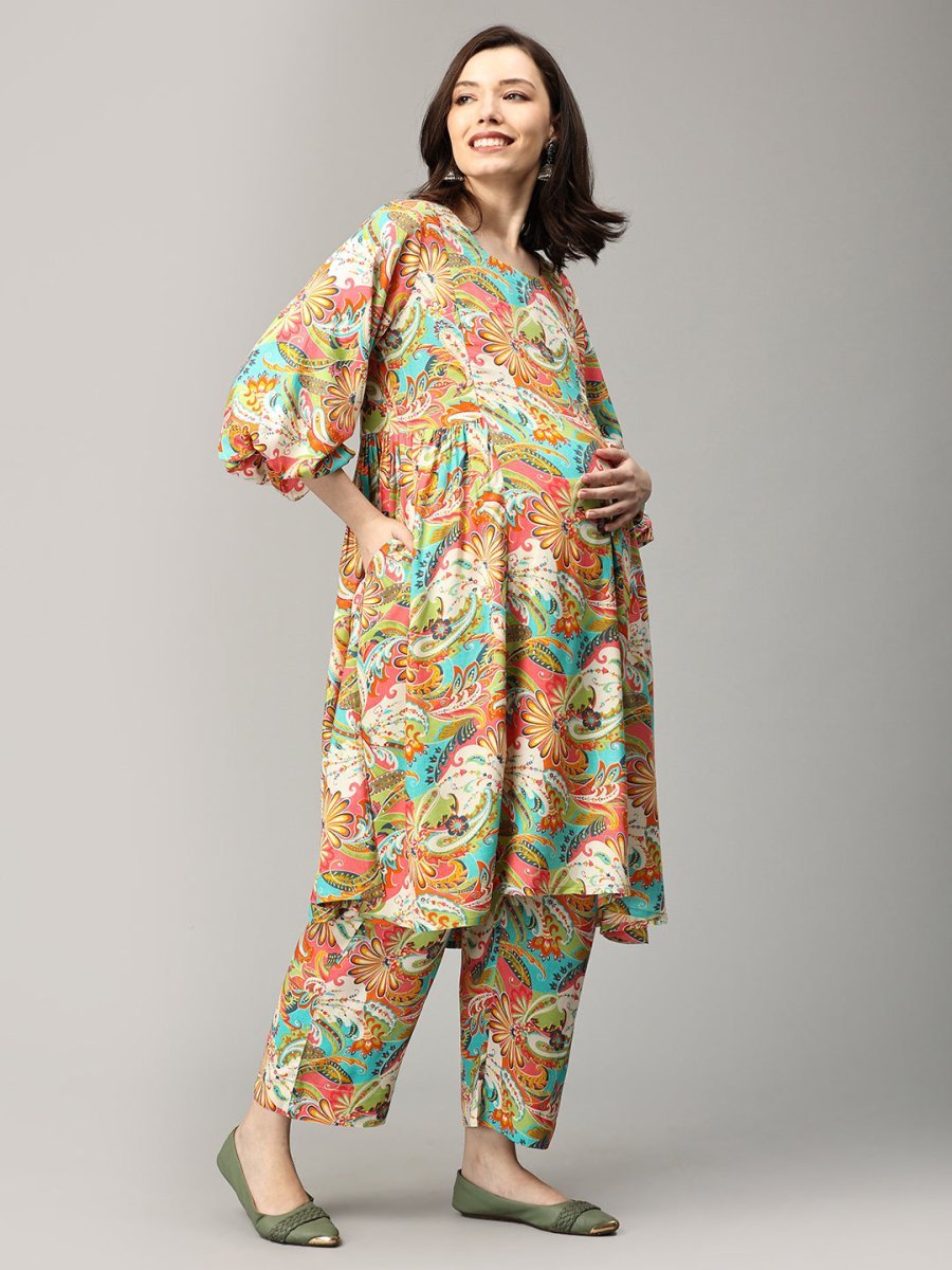  Whimsical Paisley Maternity and Nursing Co ord Set Multi