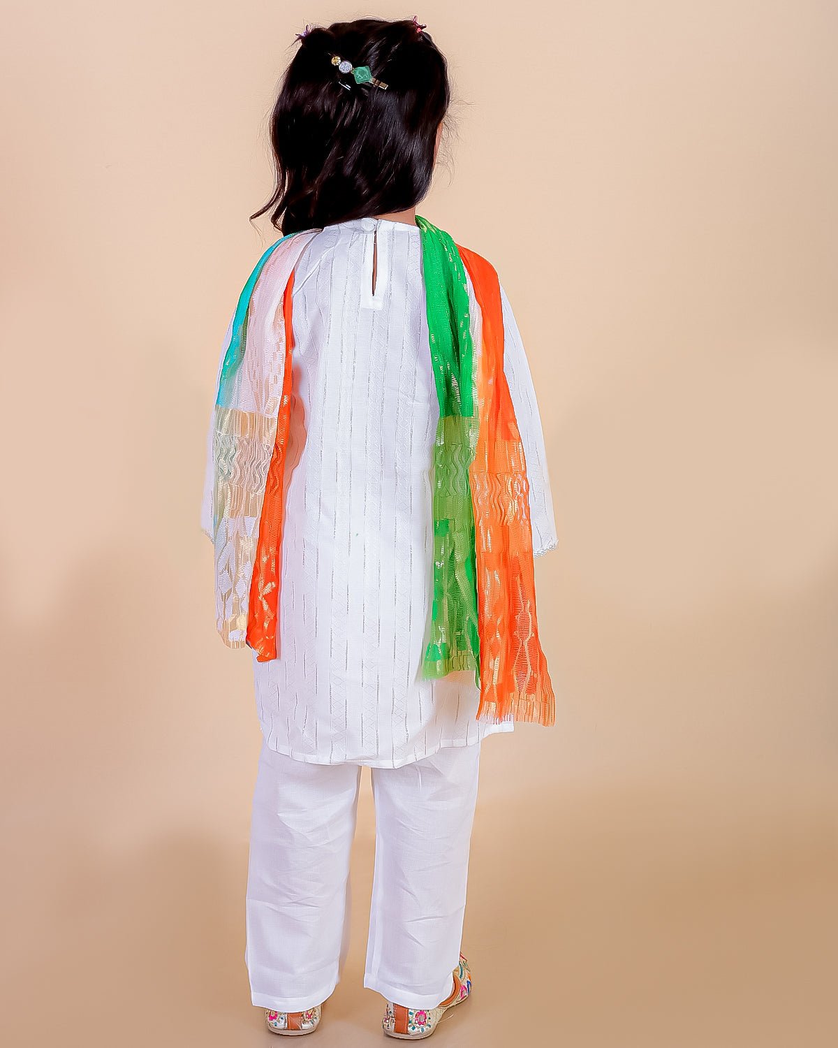 White Lotus Print Girls Alia Cut Kurta Pajama Set