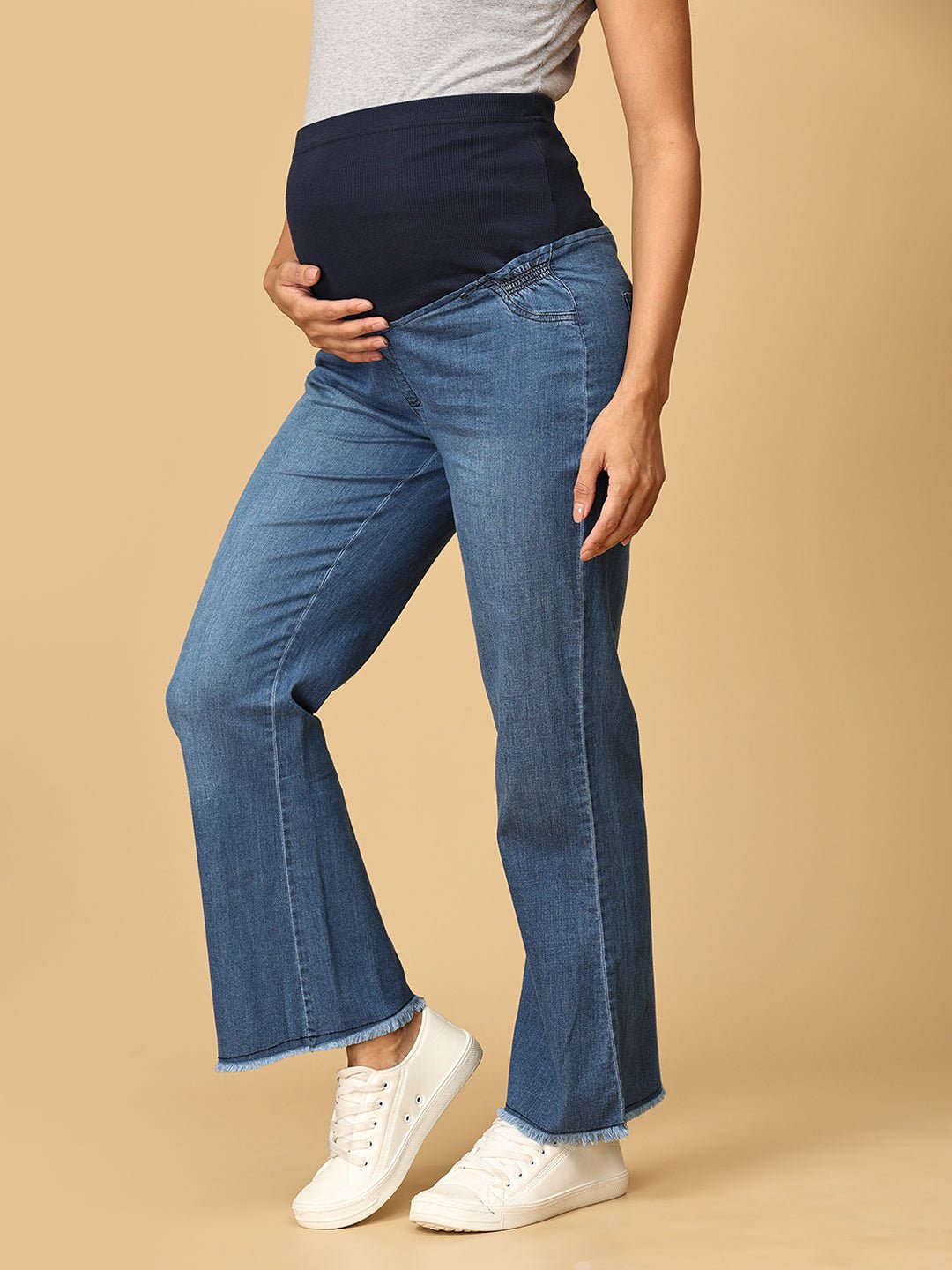  Wide Leg Maternity Denim with Belly Support Blue