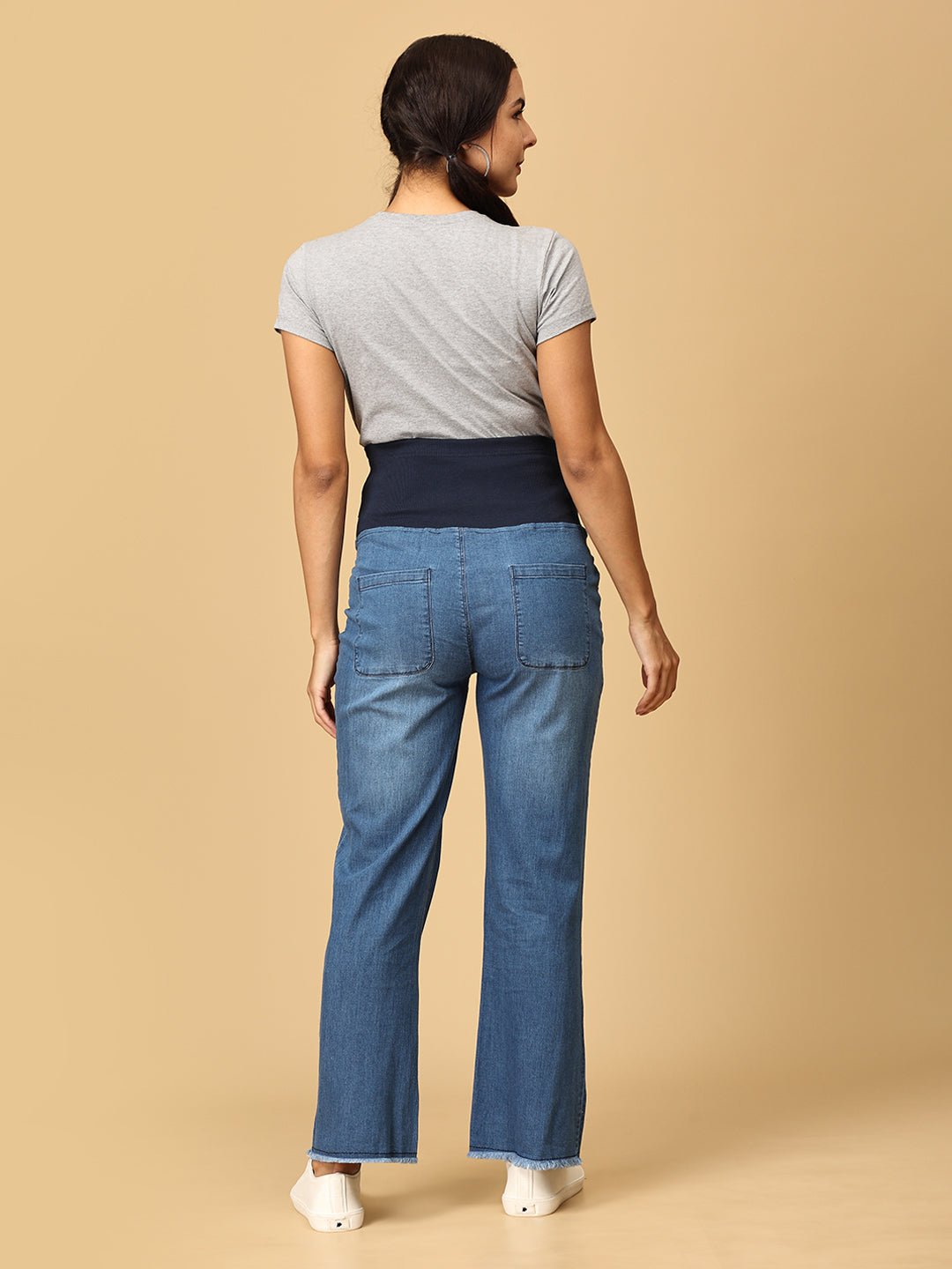  Wide Leg Maternity Denim with Belly Support Blue