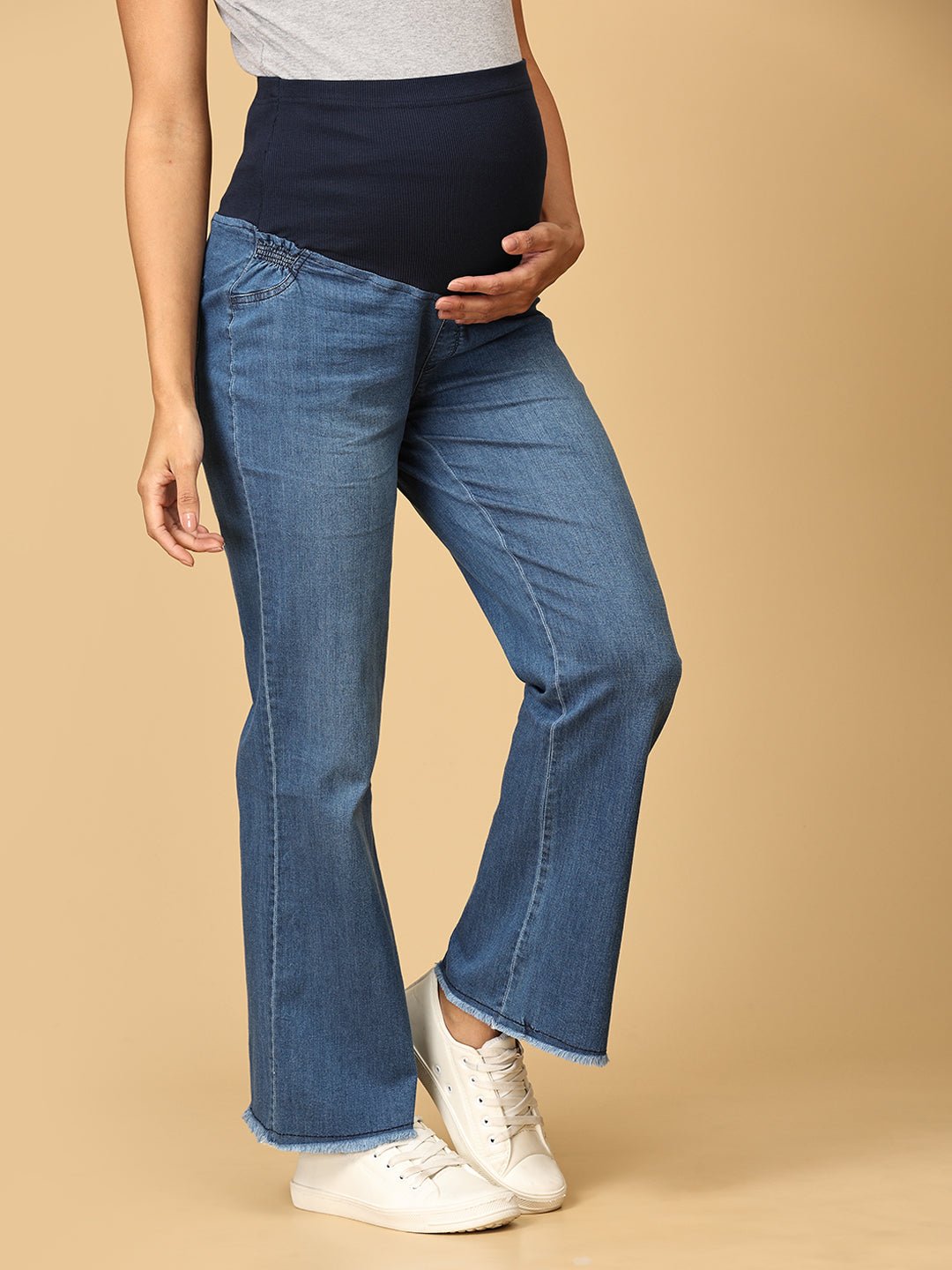 Wide Leg Maternity Denim with Belly Support Blue