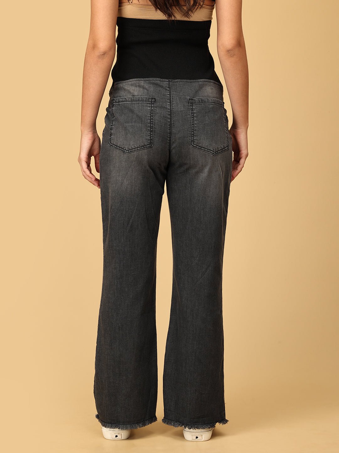  Wide Leg Maternity Denim with Belly Support Black