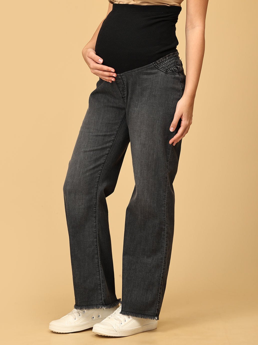  Wide Leg Maternity Denim with Belly Support Black