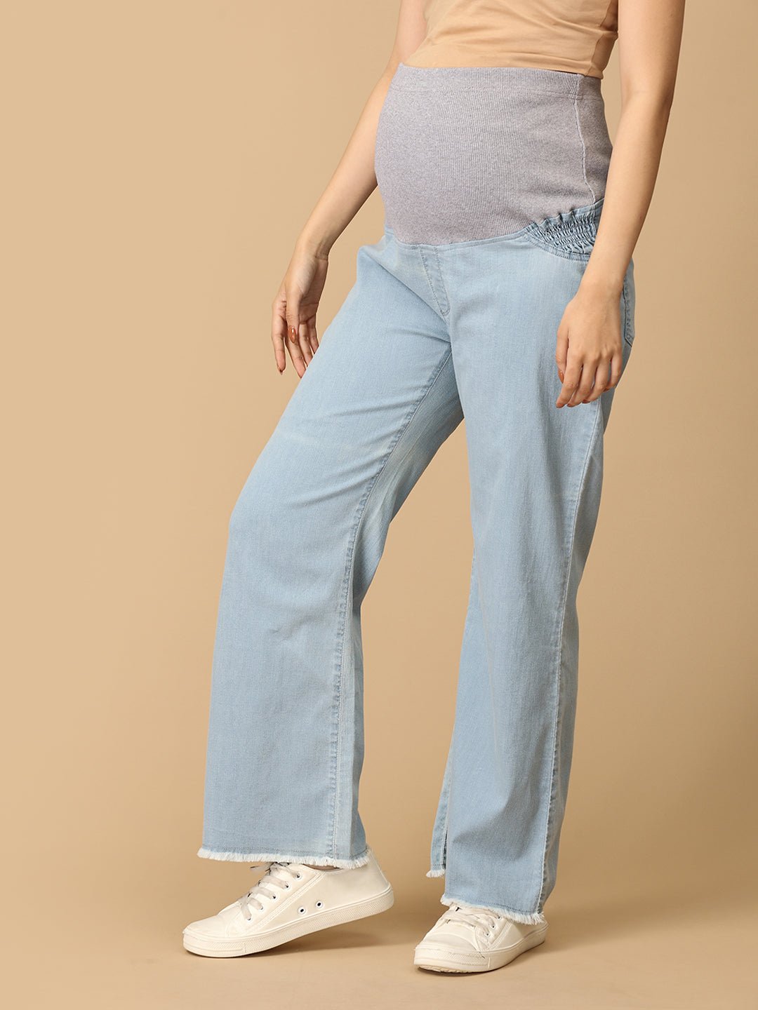  Wide Leg Maternity Denim with Belly Support Light Blue