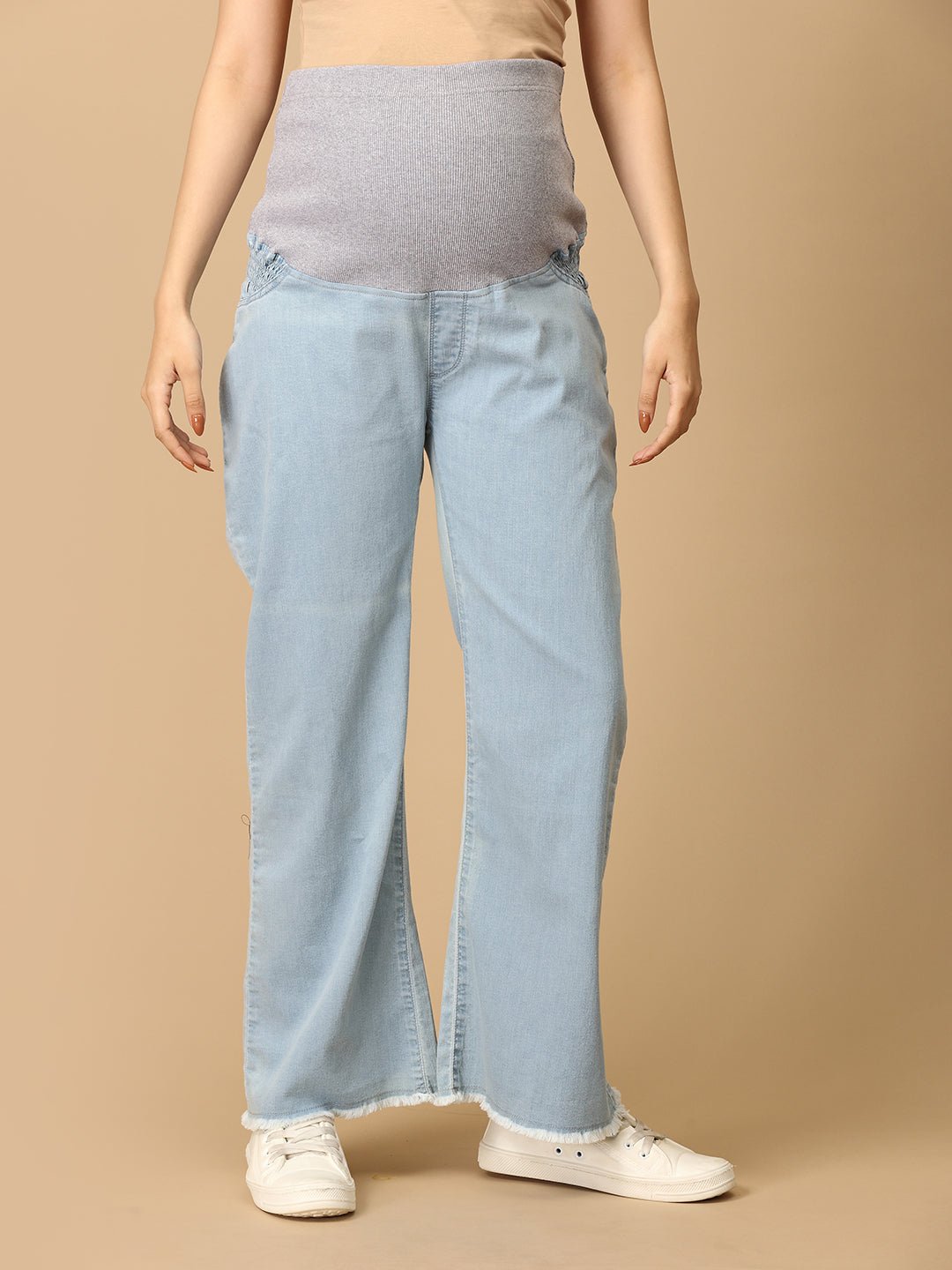  Wide Leg Maternity Denim with Belly Support Light Blue