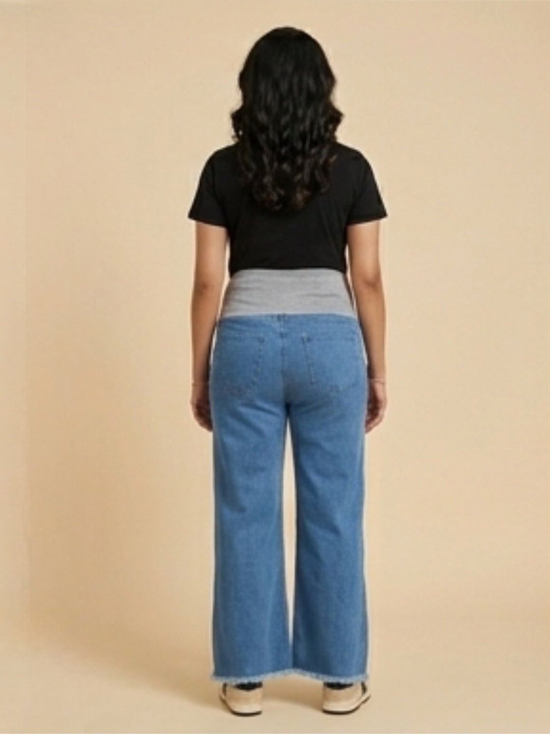  Wide Leg Maternity Denim with Belly Support Mid Blue