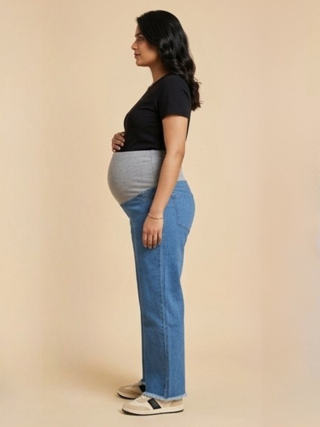  Wide Leg Maternity Denim with Belly Support Mid Blue