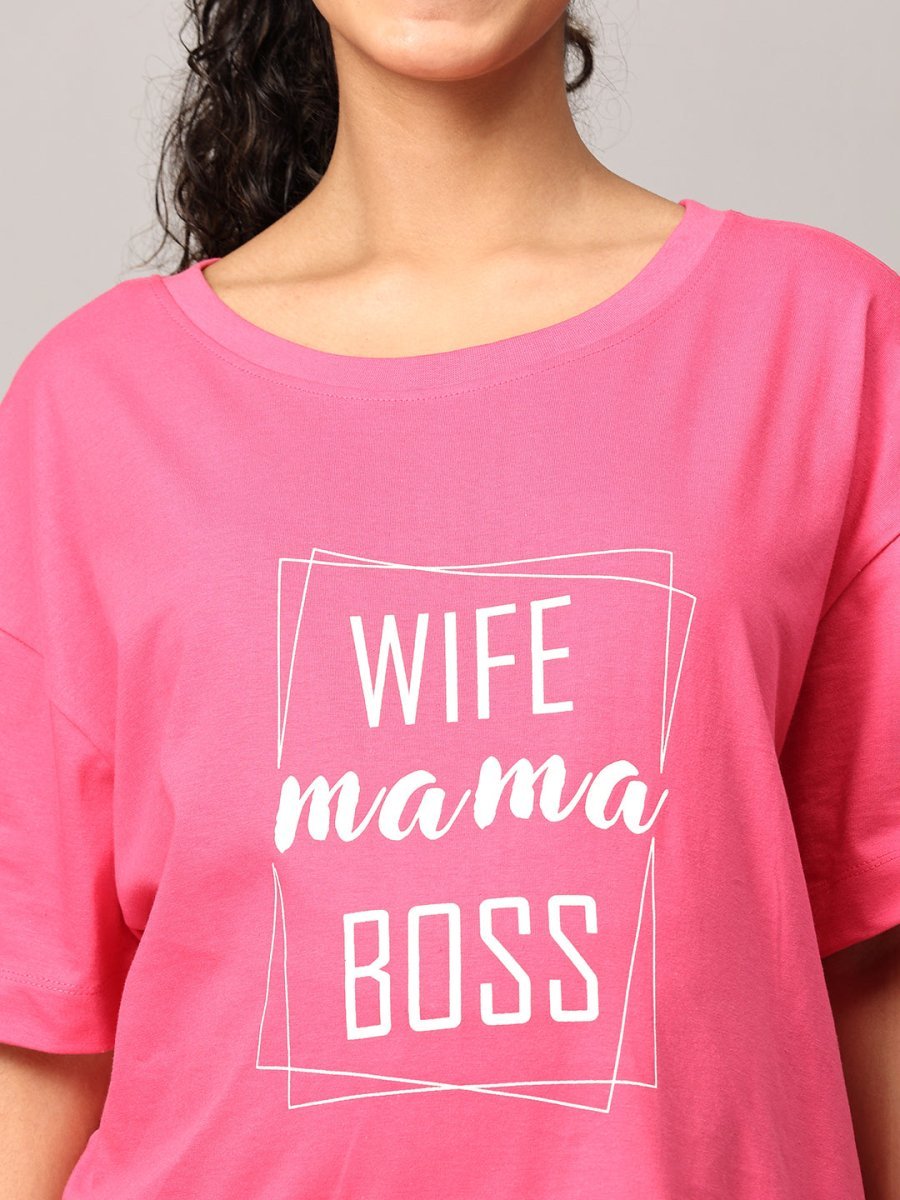  Wife-Mama-Boss Oversized Maternity and Nursing T shirt Fuschia