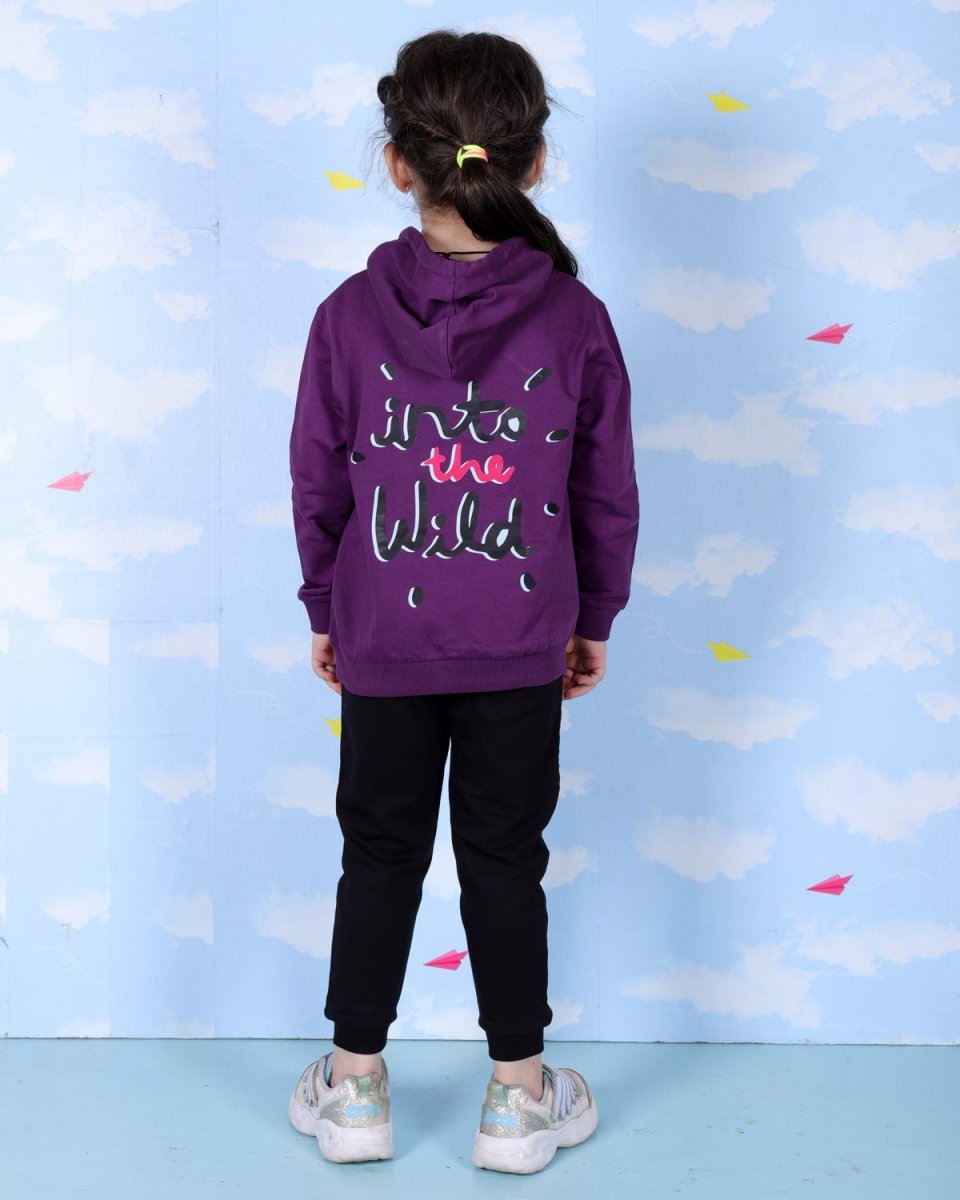Purple Wild Cat Hooded Sweatshirt For Girls
