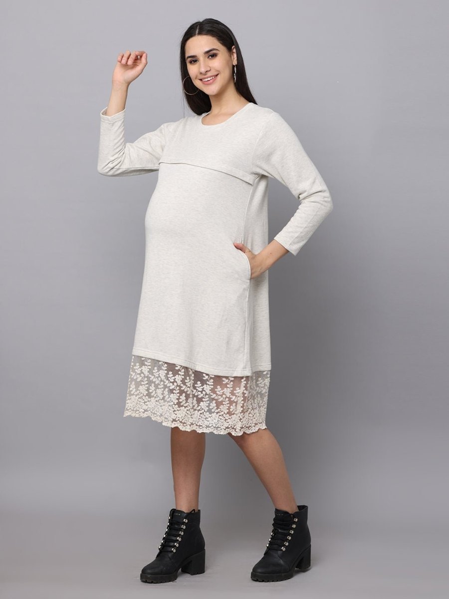  Winter Morning Maternity and Nursing Dress Off White