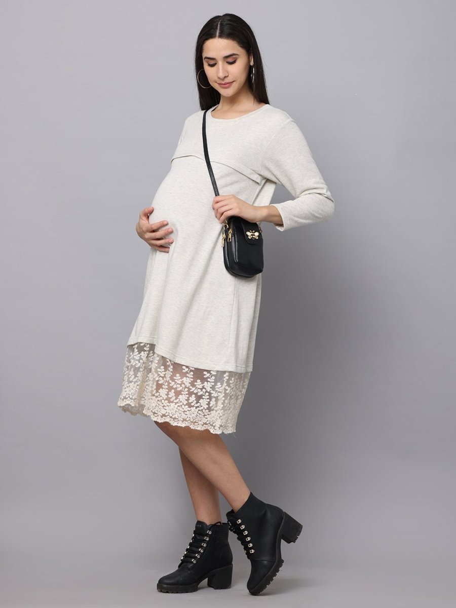  Winter Morning Maternity and Nursing Dress Off White