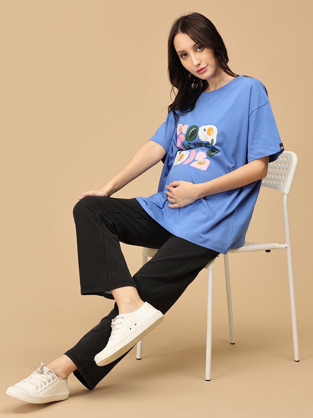  WTF Oversized Maternity and Nursing T shirt Blue