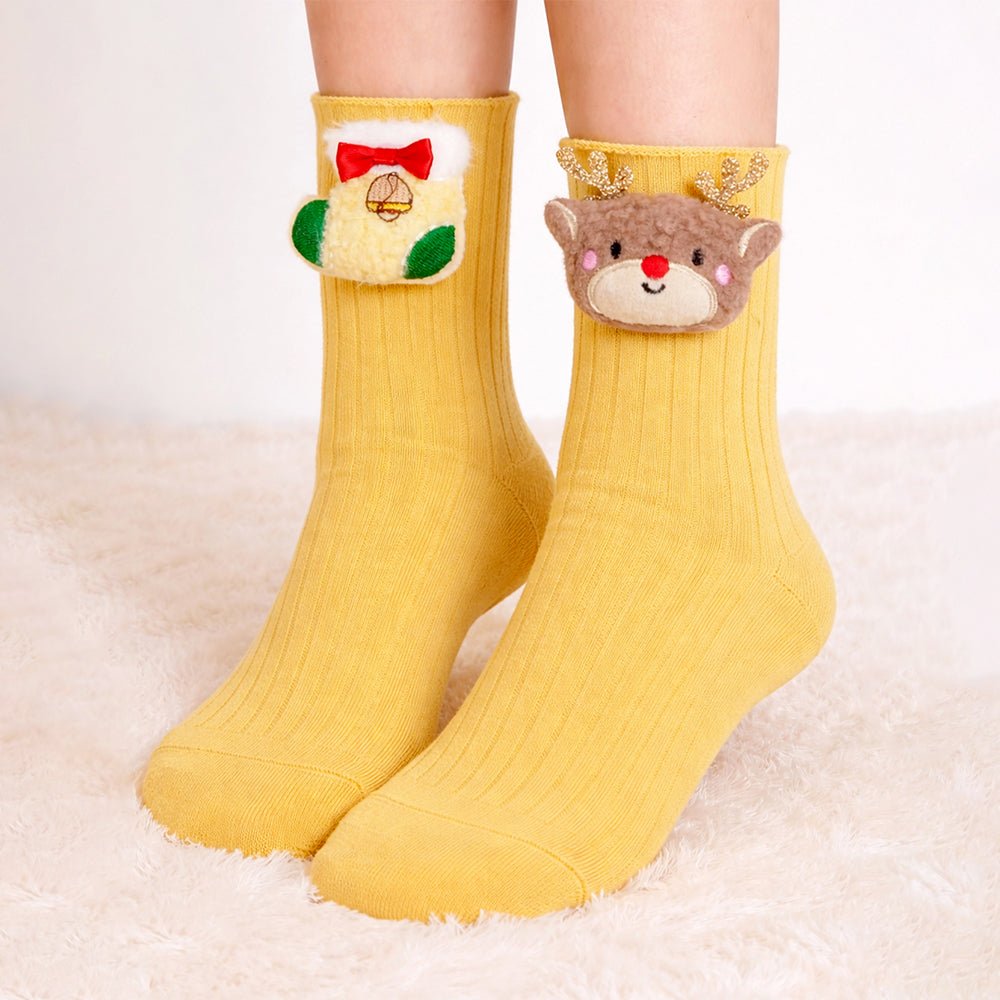 Little Surprise Box Yellow Deer Stockings Christmas Kids Ankle Socks