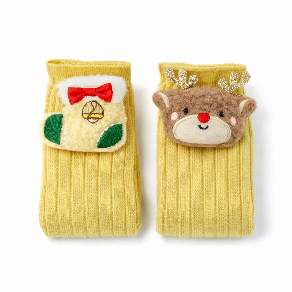 Little Surprise Box Yellow Deer Stockings Christmas Kids Ankle Socks