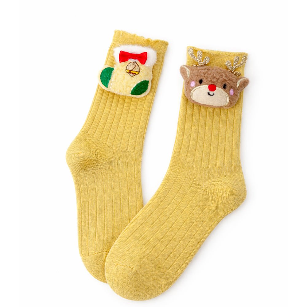 Little Surprise Box Yellow Deer Stockings Christmas Kids Ankle Socks