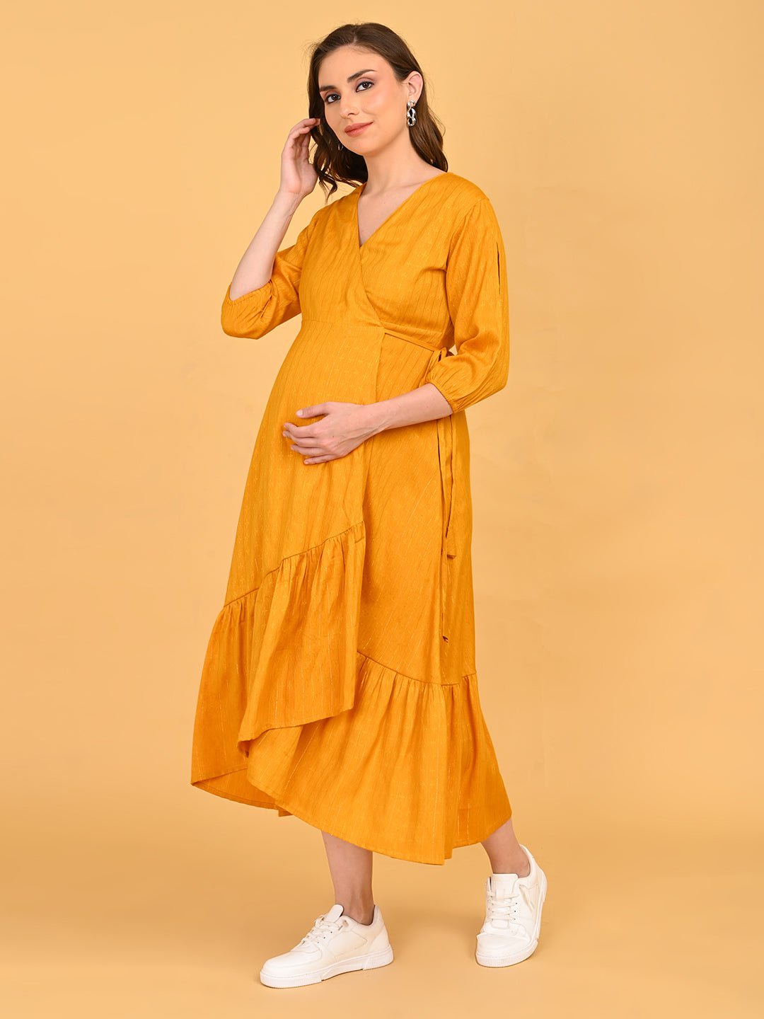  Yellow-a Go-Go Maternity Wrap Dress Yellow