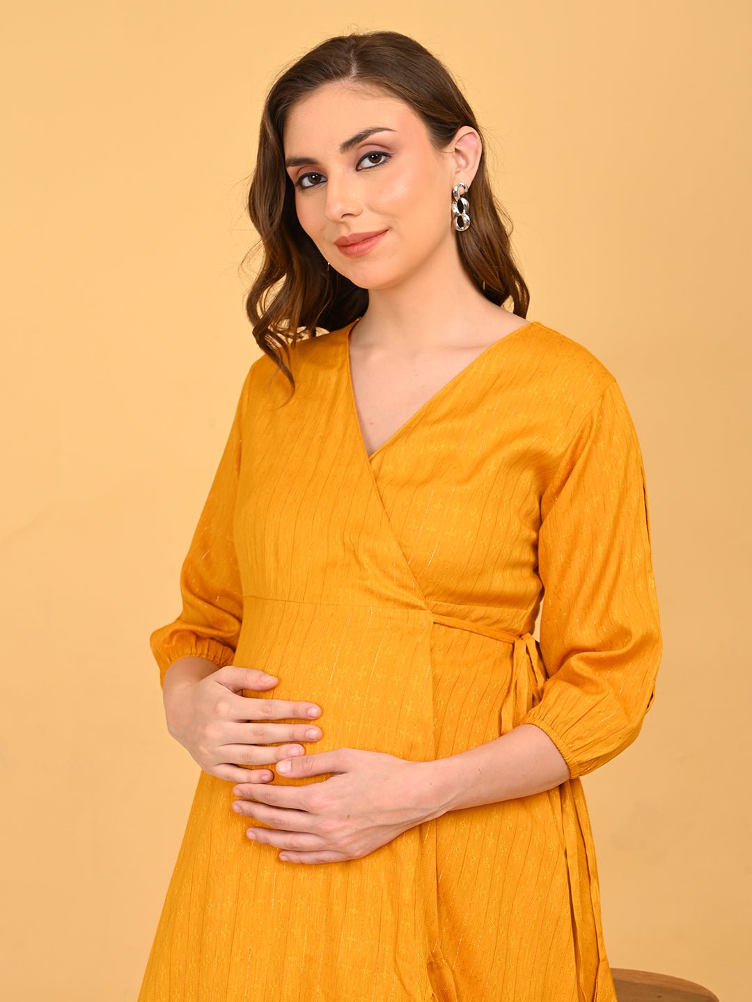  Yellow-a Go-Go Maternity Wrap Dress Yellow