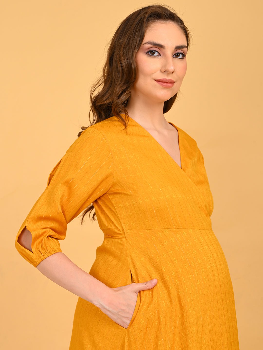  Yellow-a Go-Go Maternity Wrap Dress Yellow
