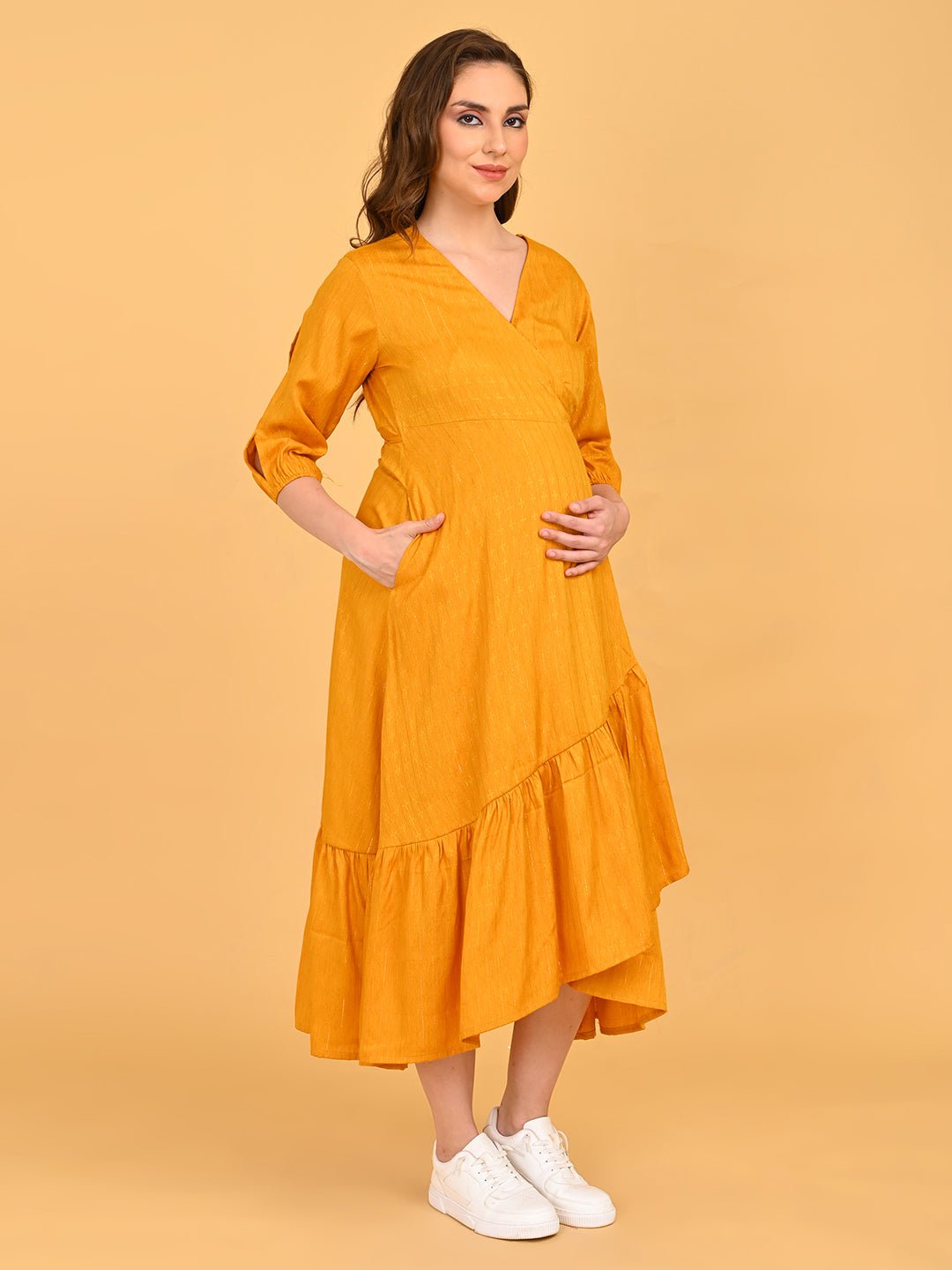  Yellow-a Go-Go Maternity Wrap Dress Yellow