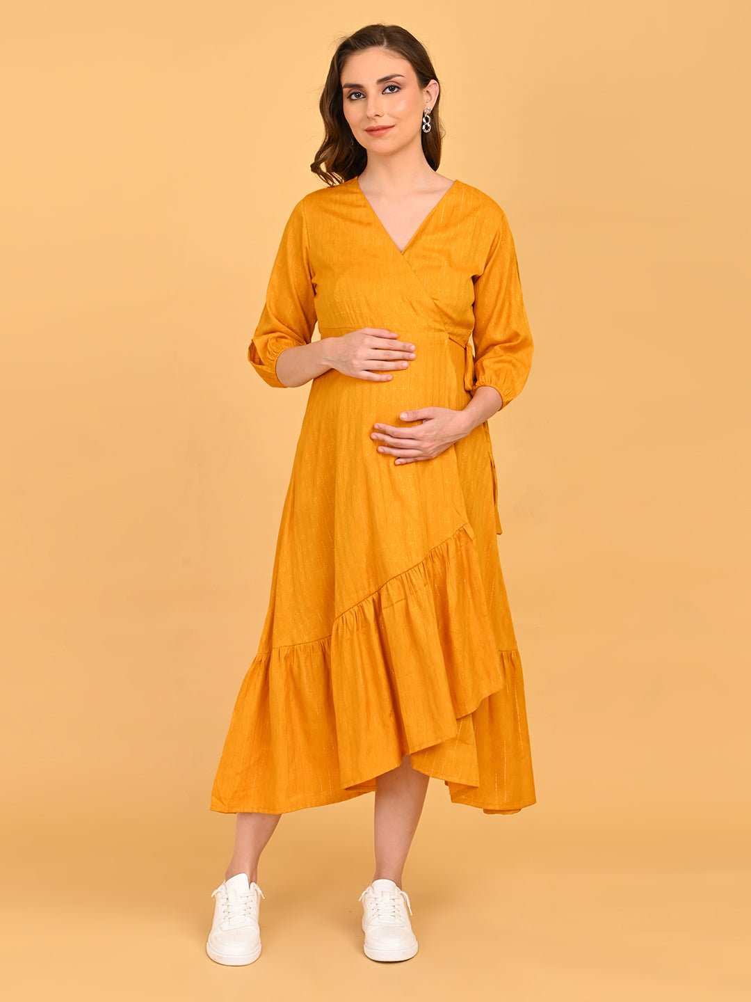  Yellow-a Go-Go Maternity Wrap Dress Yellow