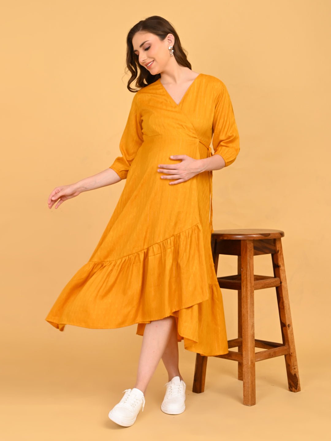  Yellow-a Go-Go Maternity Wrap Dress Yellow