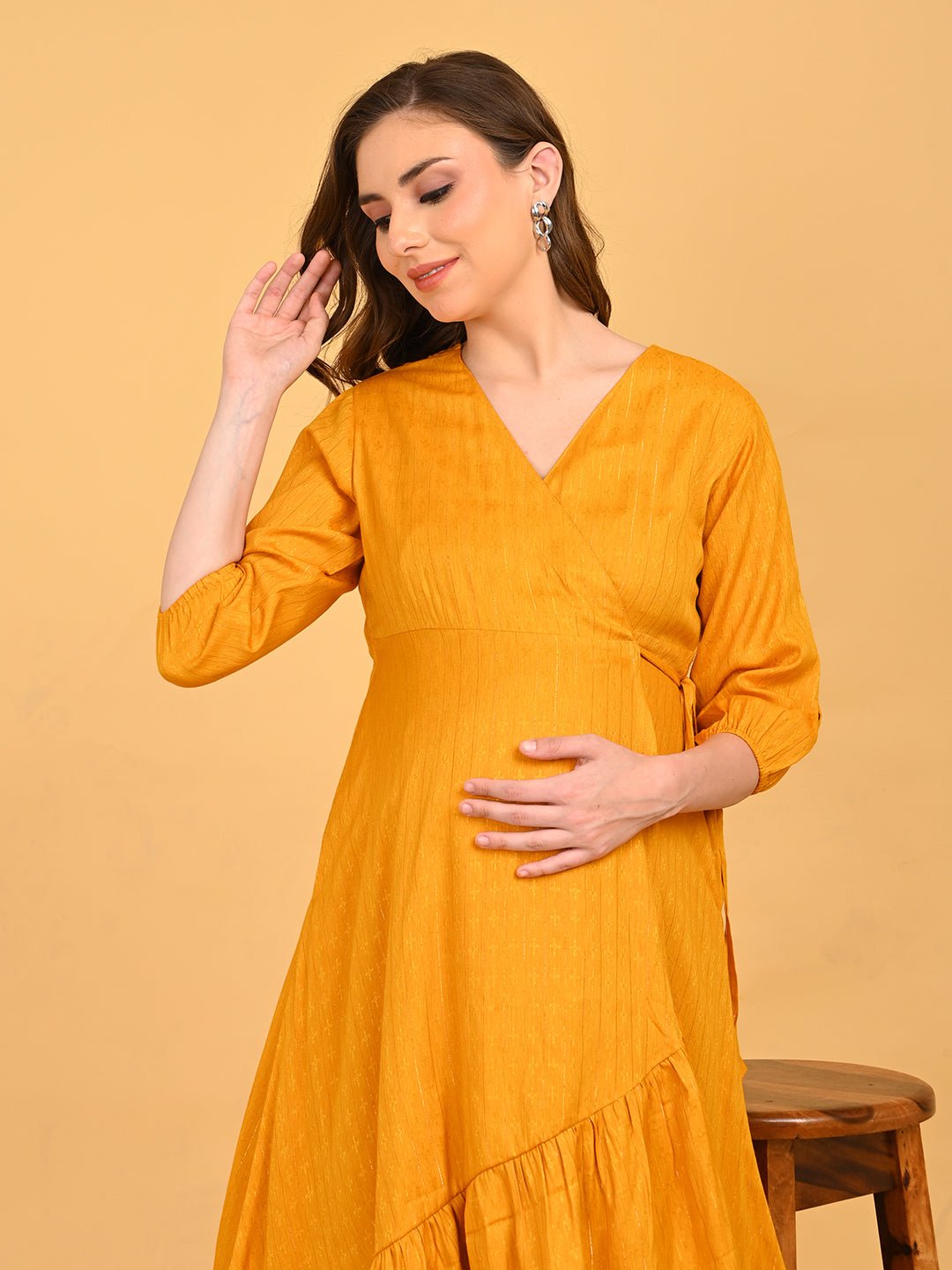  Yellow-a Go-Go Maternity Wrap Dress Yellow