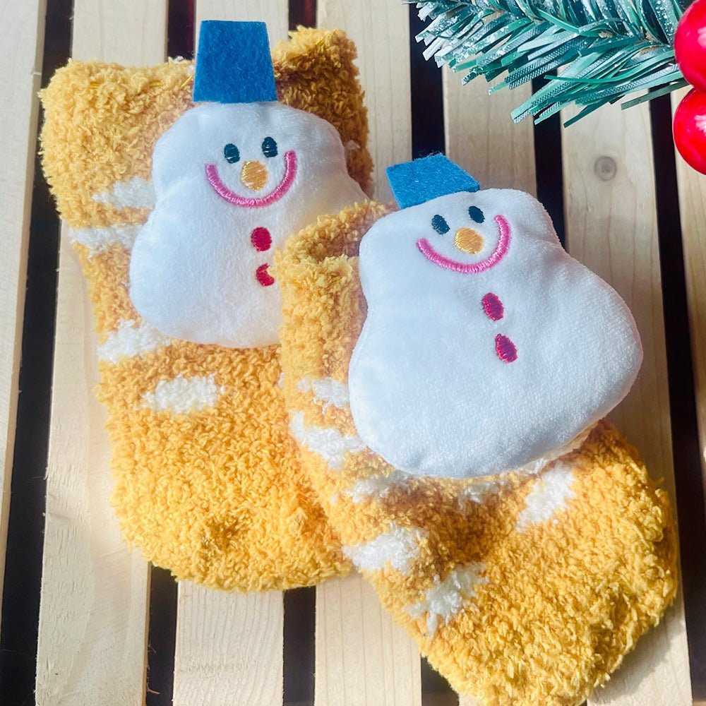 Little Surprise Box Yellow Xmas Snowman Woolen Christmas Socks For Infants