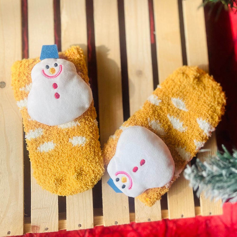 Little Surprise Box Yellow Xmas Snowman Woolen Christmas Socks For Infants