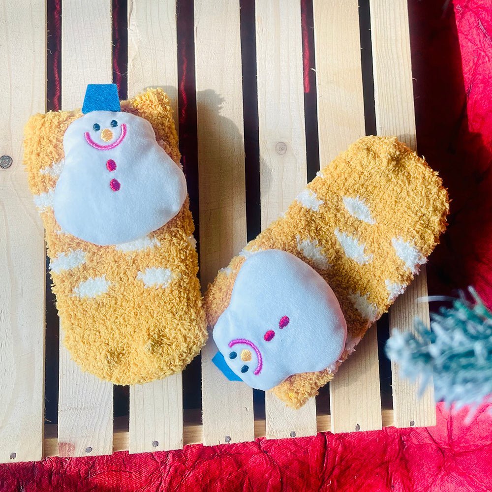 Little Surprise Box Yellow Xmas Snowman Woolen Christmas Socks For Infants