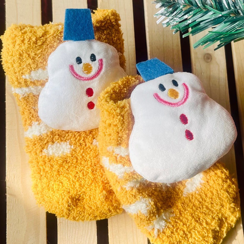 Little Surprise Box Yellow Xmas Snowman Woolen Christmas Socks For Infants