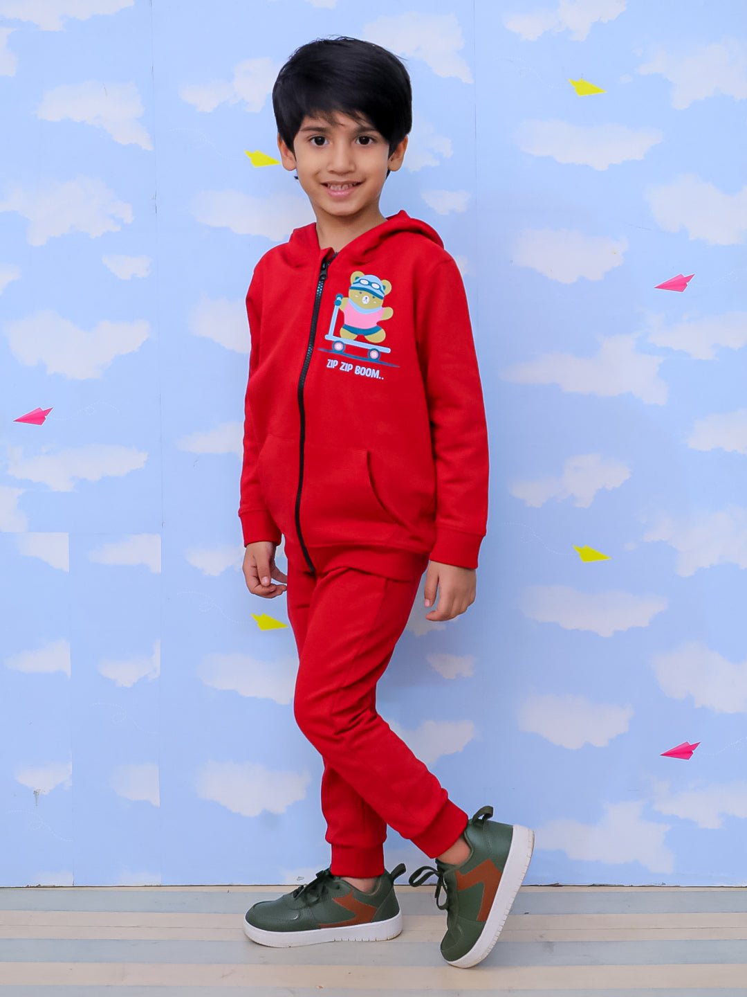  Zip Zip Boom Jacket Maroon Sweatpants Set For Kids