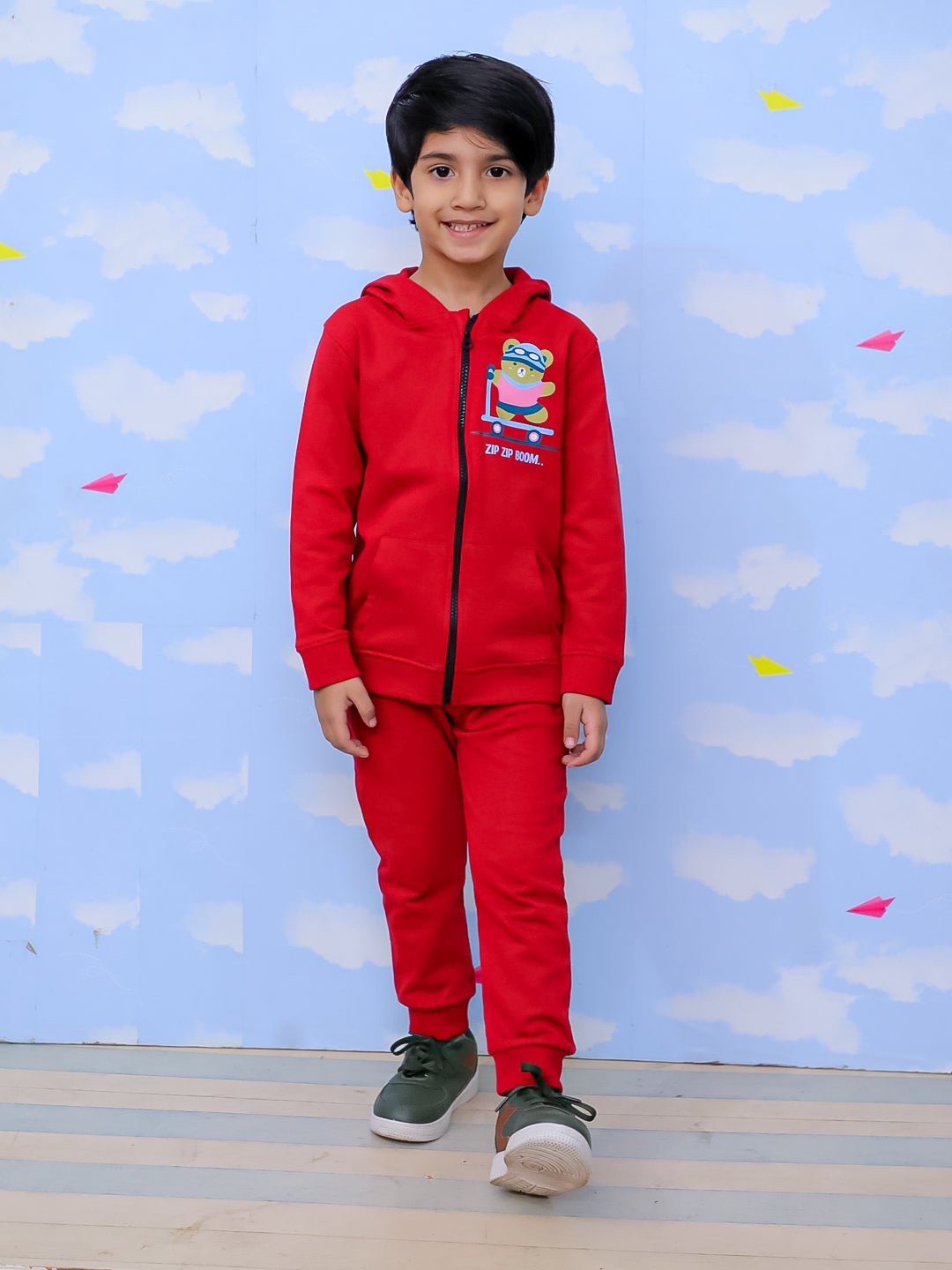  Zip Zip Boom Jacket Maroon Sweatpants Set For Kids