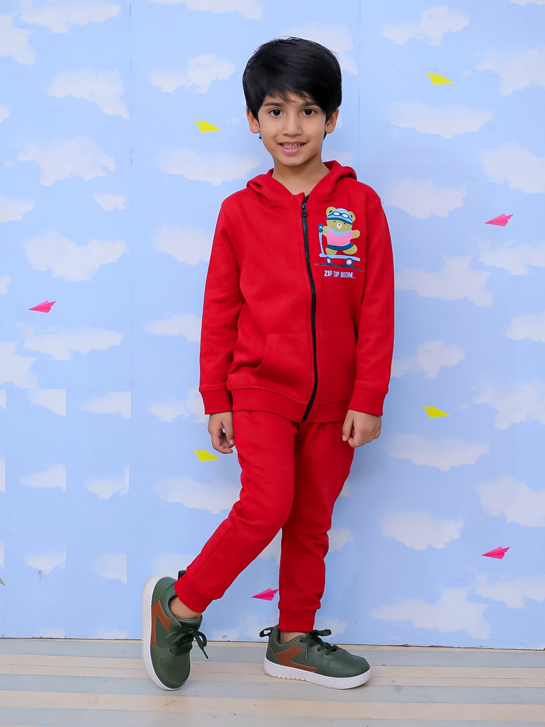  Zip Zip Boom Jacket Maroon Sweatpants Set For Kids
