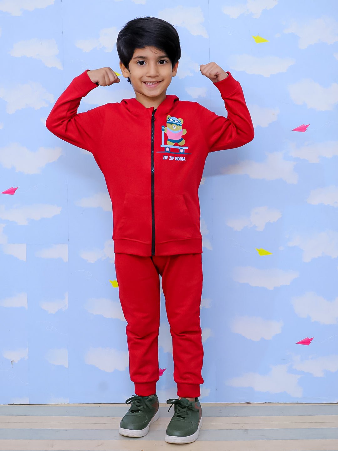  Zip Zip Boom Jacket Maroon Sweatpants Set For Kids