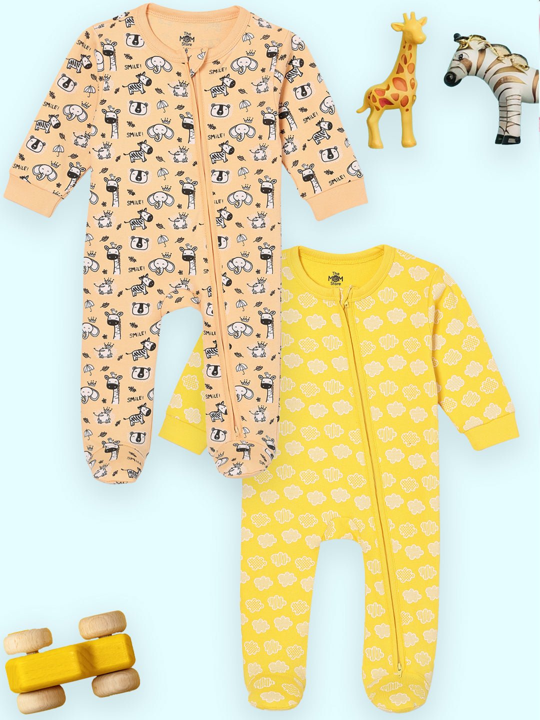  Buttercream Clouds & Rusty Jungle Zipper Romper Combo 2-Pack