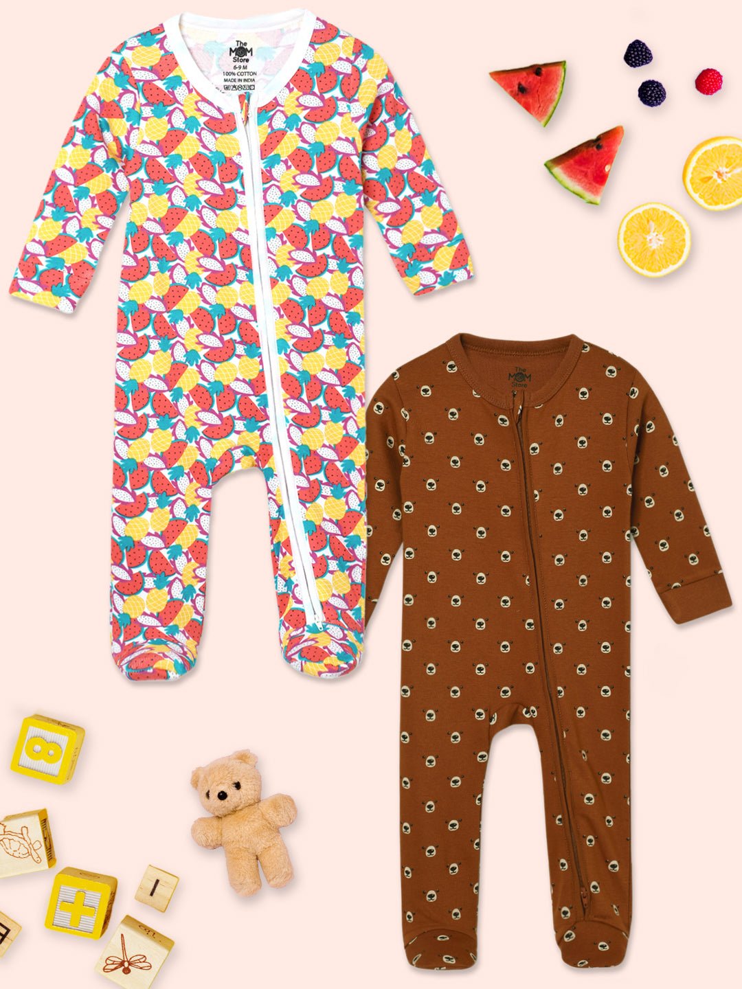  Fruitilicious Beary Best Zipper Romper Combo 2-Pack