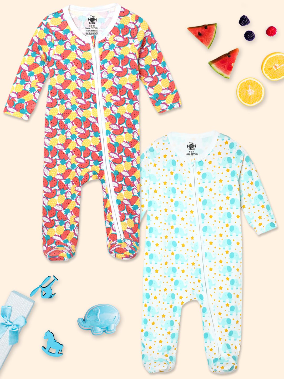  Fruitilicious Elephantastic Zipper Romper Combo 2-Pack
