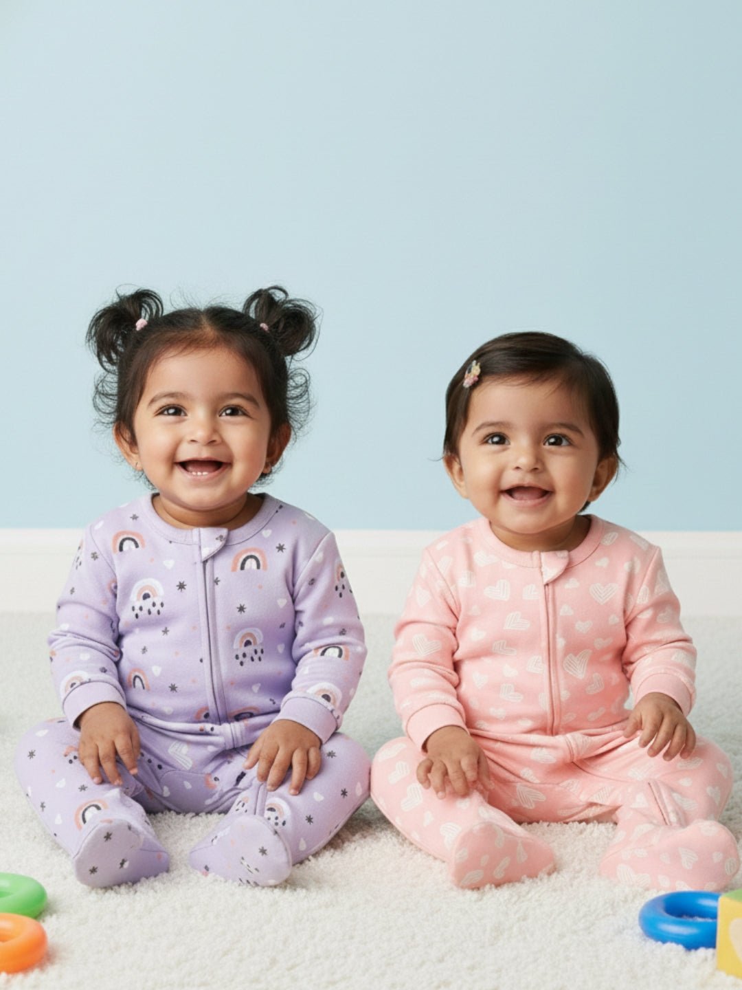  Lavender Twinkle & Rosy Hearts Zipper Romper Combo 2-Pack