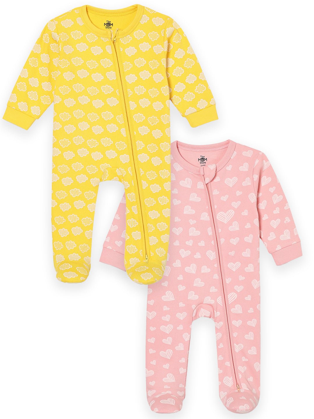  Rosy Hearts & Buttercream Clouds Zipper Romper Combo 2-Pack
