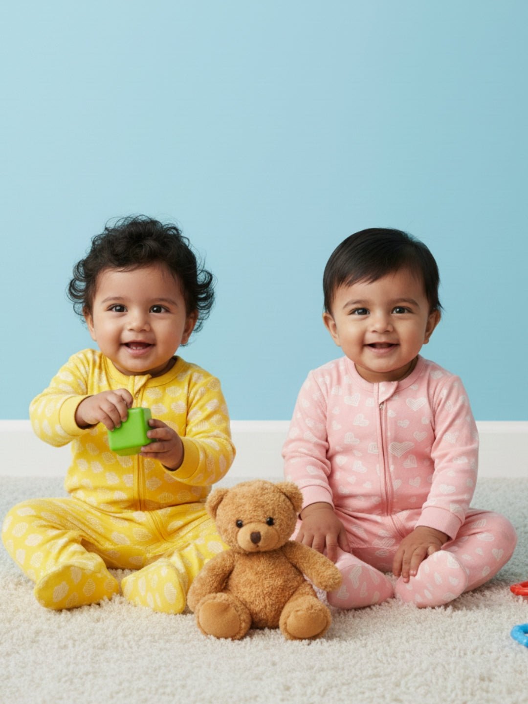  Rosy Hearts & Buttercream Clouds Zipper Romper Combo 2-Pack