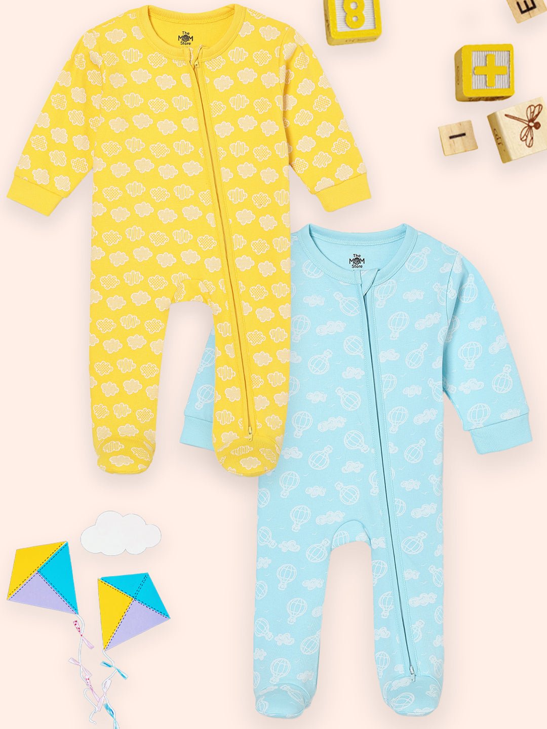  Sky Drift & Buttercream Clouds Zipper Romper Combo 2-Pack